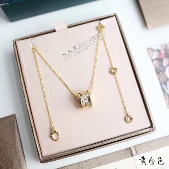 Bvlgari飾品 寶格麗螺旋鑲鑽彈簧項鏈 玫瑰金 白金色 黃金  zgbq3126